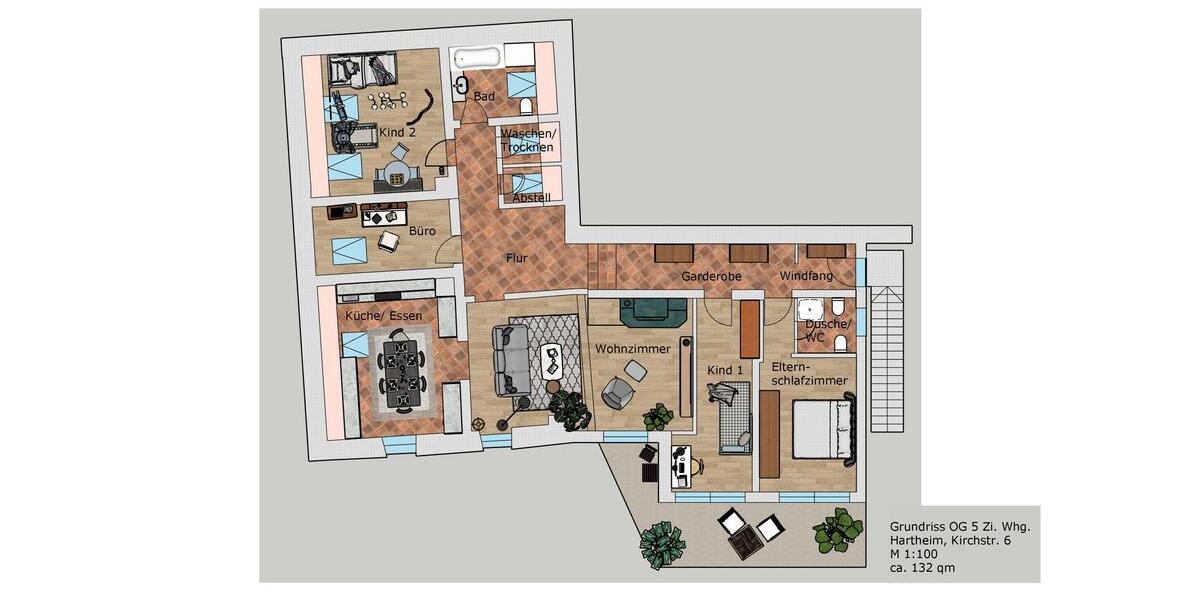 Dachgeschoßwohnung Hartheim am Rhein - 5 Zimmer, 132 m&sup2;, 1.520&euro; | Angebot:25106805