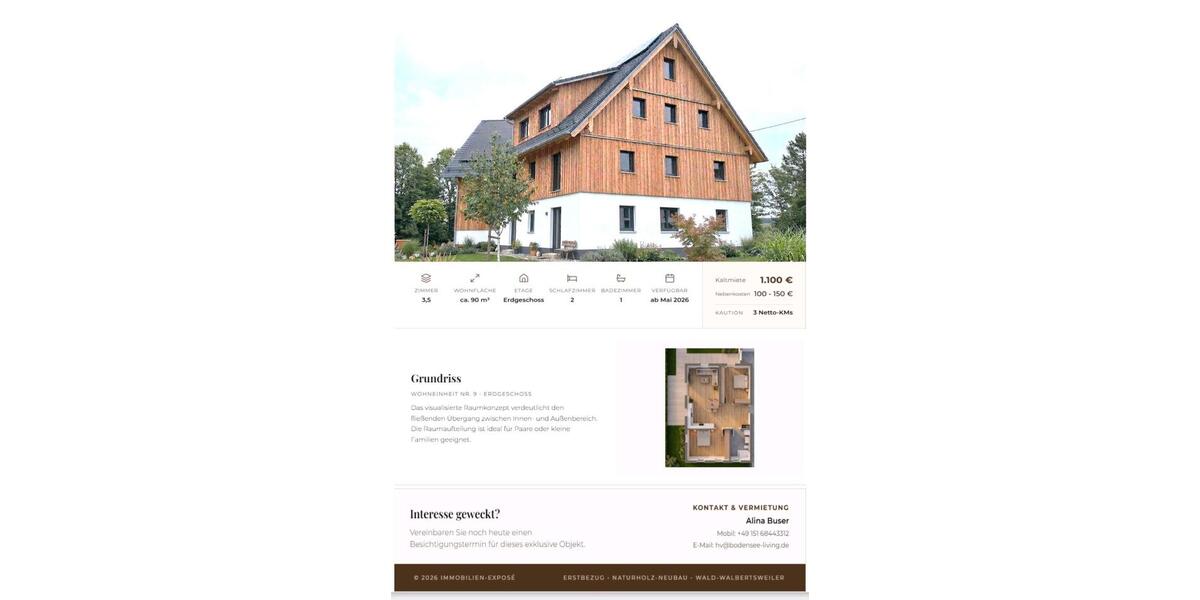 Erdgeschoßwohnung Wald - 3.5 Zimmer, 90 m&sup2;, 1.100&euro; | Angebot:26387732