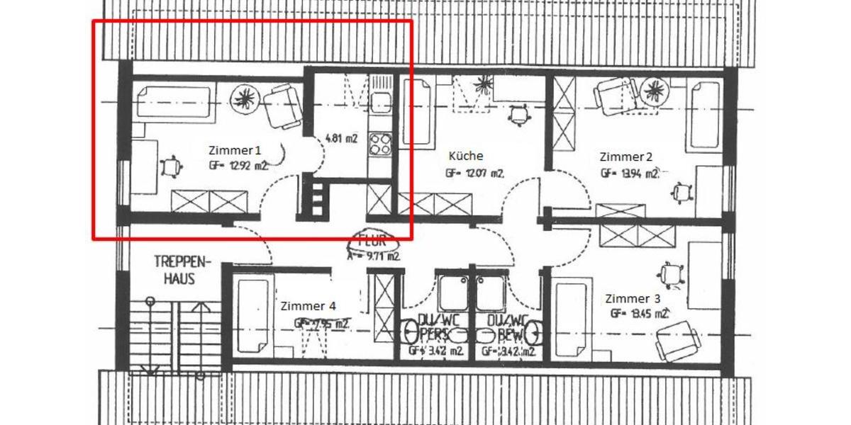 Dachgeschoßwohnung Ursberg - 1 Zimmer, 47 m&sup2;, 300&euro; | Angebot:24365595