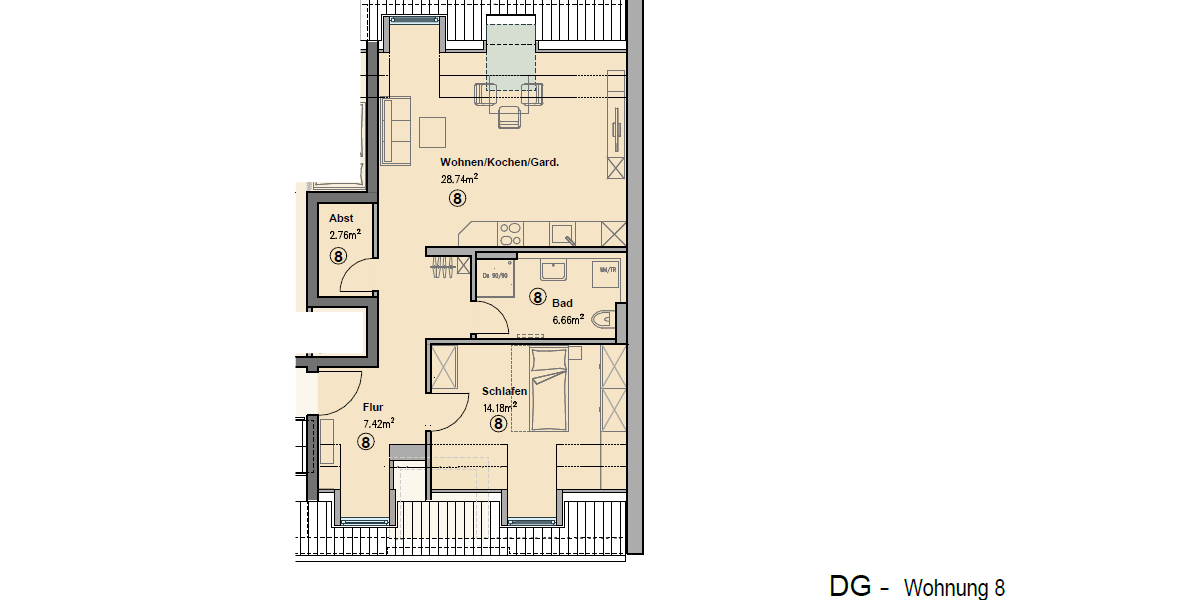 Etagenwohnung Augsburg - 2 Zimmer, 60 m&sup2;, 1.200&euro; | Angebot:26897272