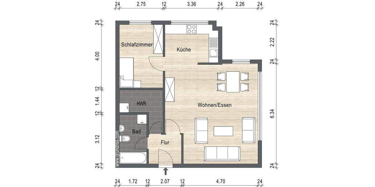 Etagenwohnung Waren (Müritz) - 2 Zimmer, 60 m&sup2;, 650&euro; | Angebot:25049010