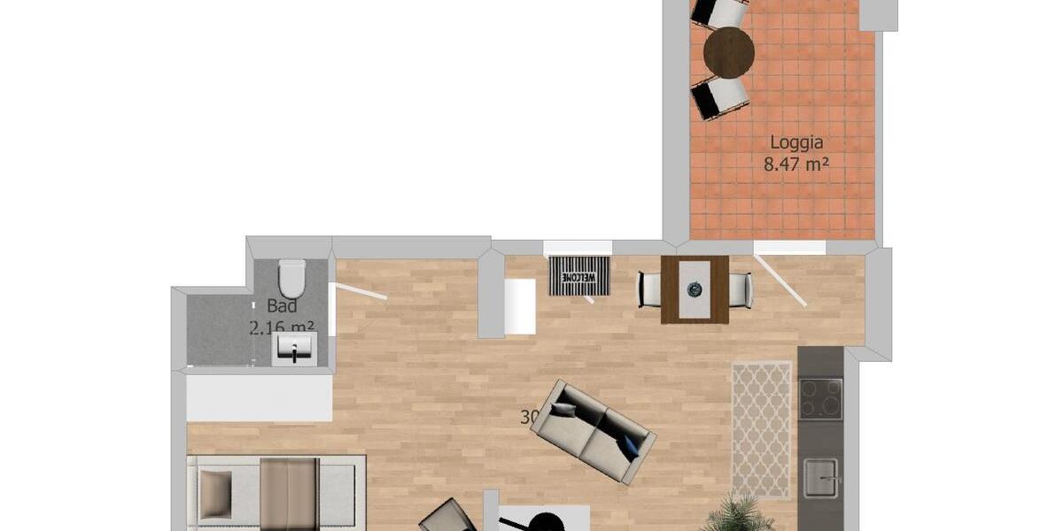 Etagenwohnung Bieberehren - 2 Zimmer, 37 m&sup2;, 615&euro; | Angebot:26049419