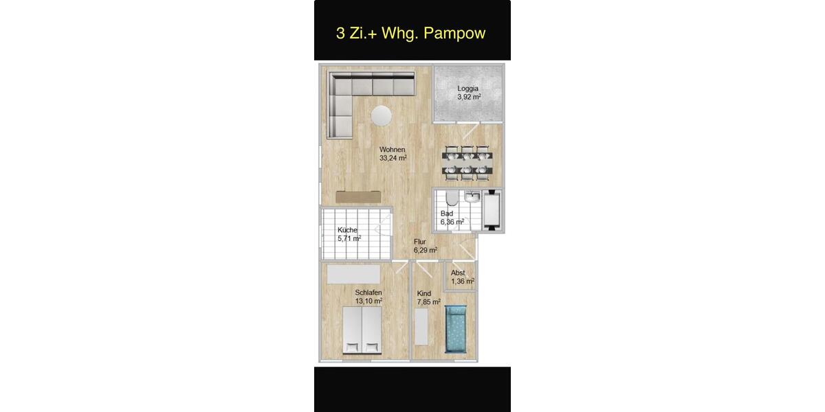 Etagenwohnung Schwerin Gartenstadt - 2 Zimmer, 60 m&sup2;, 1.147&euro; | Angebot:26057842