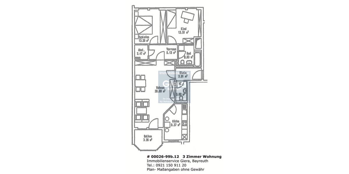 Etagenwohnung Bayreuth Roter Hügel - 3 Zimmer, 87 m&sup2;, 950&euro; | Angebot:26153809