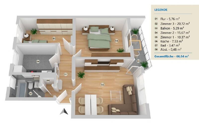 Etagenwohnung Minden Innenstadt - 3 Zimmer, 68 m&sup2;, 649&euro; | Angebot:26540121