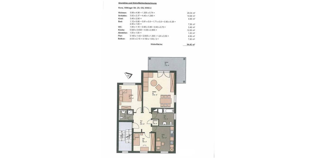 Etagenwohnung Konz Berendsborn - 3 Zimmer, 94 m&sup2;, 810&euro; | Angebot:26118125