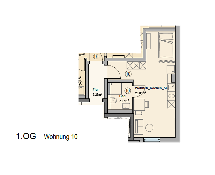 Etagenwohnung Augsburg - 1 Zimmer, 31 m&sup2;, 620&euro; | Angebot:26897266