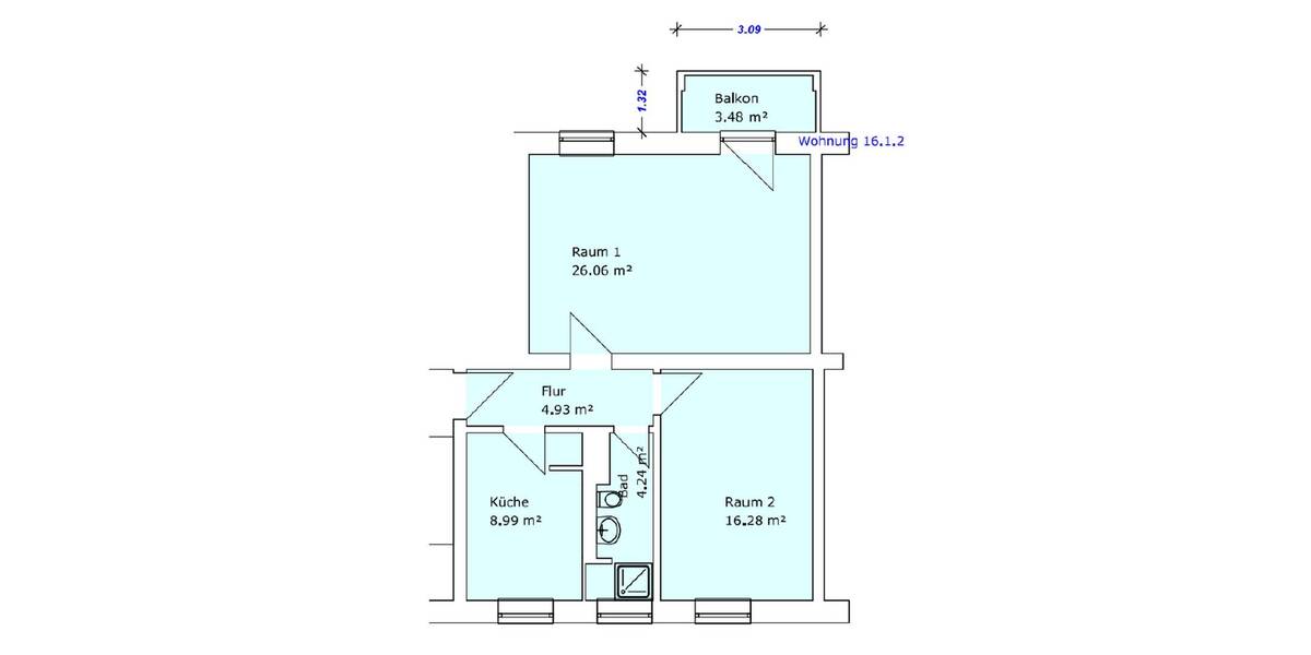 Etagenwohnung Magdeburg Stadtfeld West - 2 Zimmer, 62 m&sup2;, 470&euro; | Angebot:26822005