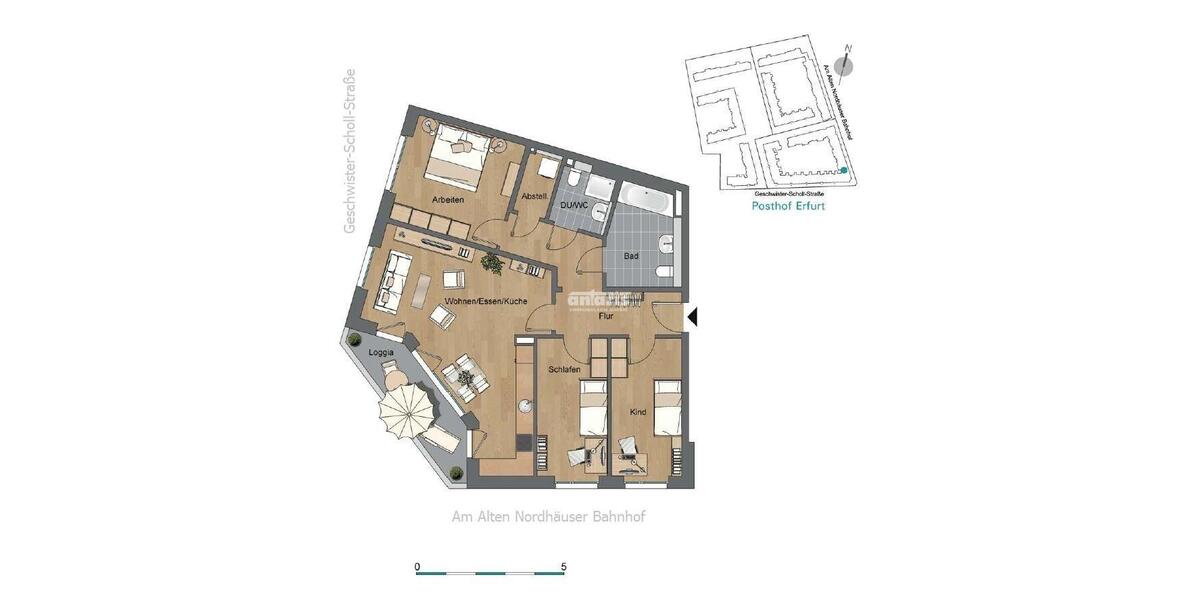 Etagenwohnung Erfurt Johannesvorstadt - 4 Zimmer, 97 m&sup2;, 1.259&euro; | Angebot:25120874