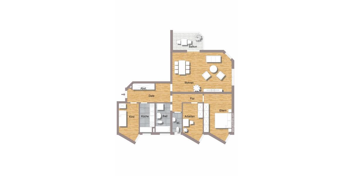Etagenwohnung Wiesbaden Südost - 4 Zimmer, 99 m&sup2;, 1.155&euro; | Angebot:26612130