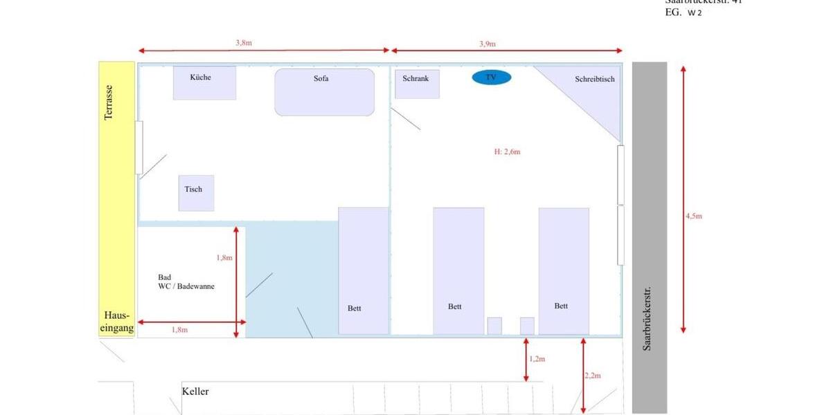 Etagenwohnung Saarbrücken Brebach-Fechingen - 2 Zimmer, 30 m&sup2;, 650&euro; | Angebot:25589316