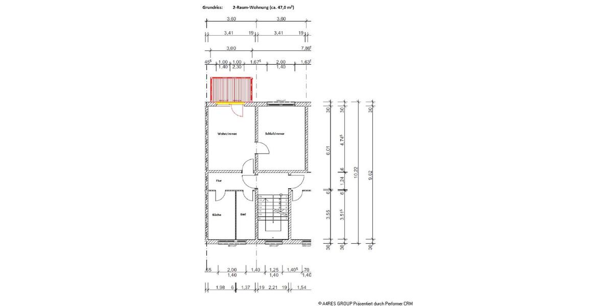 Etagenwohnung Greifswald Eldena - 2 Zimmer, 47 m&sup2;, 423&euro; | Angebot:24780810
