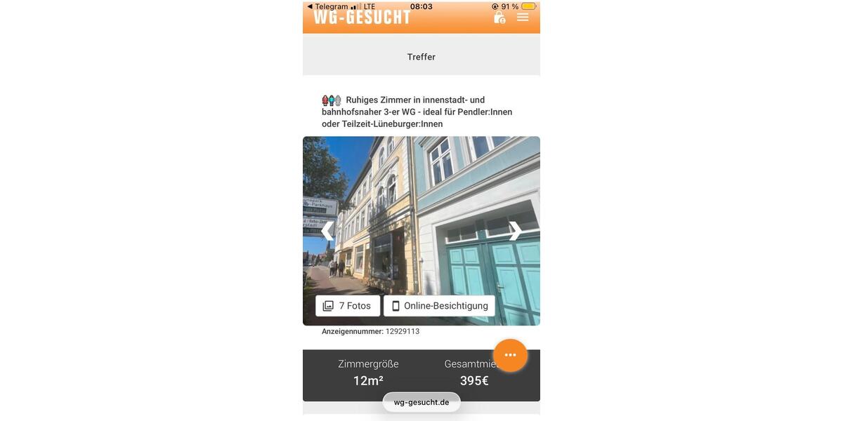 Wohnen auf Zeit Lüneburg - 1 Zimmer, 12 m&sup2;, 395&euro; | Angebot:26661736
