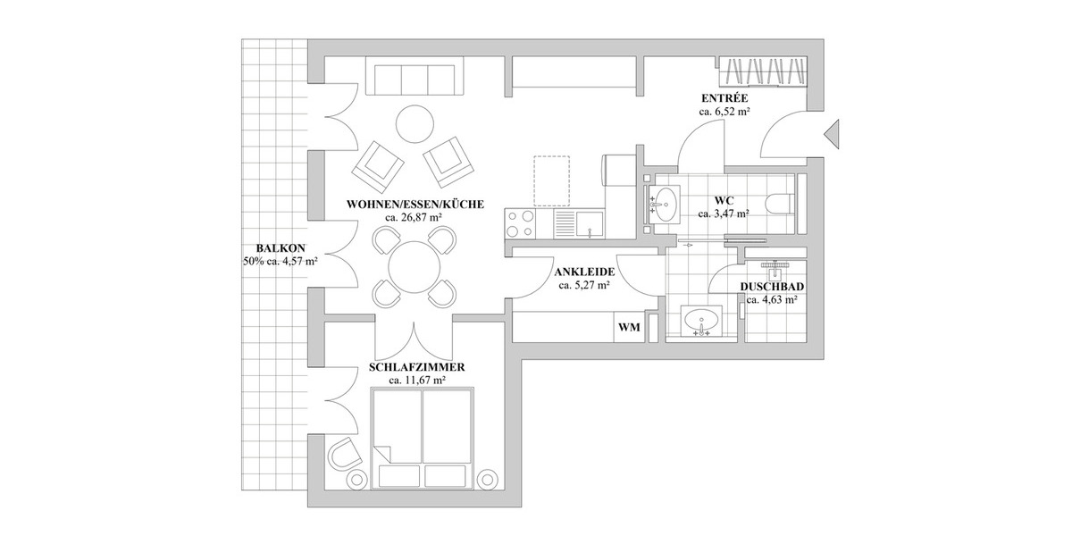 Etagenwohnung Düsseldorf Oberkassel - 2 Zimmer, 63 m&sup2;, 2.205&euro; | Angebot:25212840