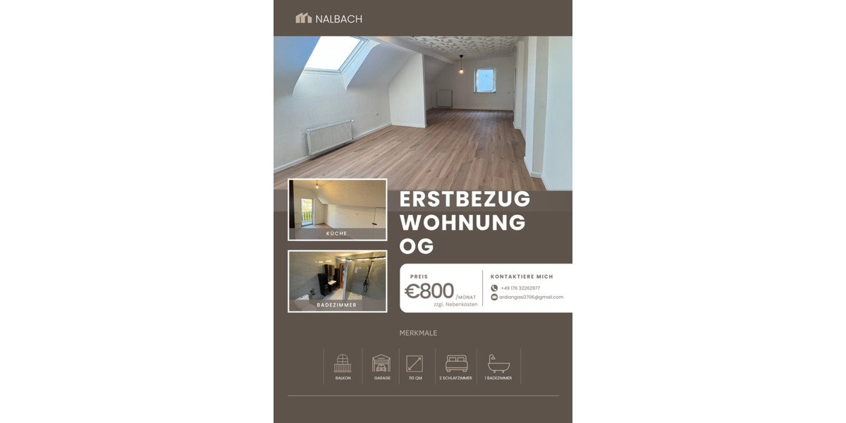 Dachgeschoßwohnung Merzig - 2 Zimmer, 110 m&sup2;, 800&euro; | Angebot:25809685