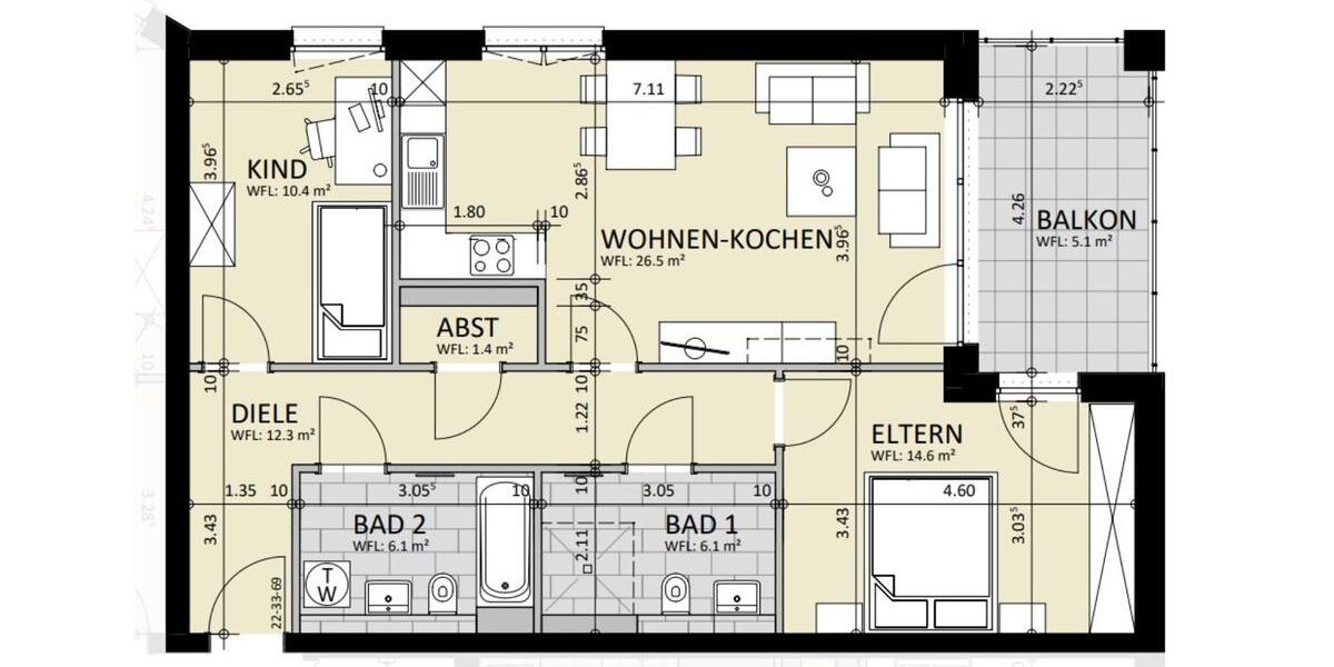 Etagenwohnung Bergisch Gladbach - 3 Zimmer, 82 m&sup2;, 1.184&euro; | Angebot:25417346