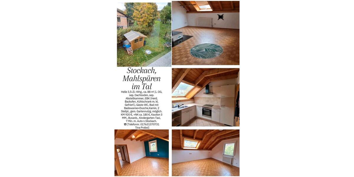 Dachgeschoßwohnung Stockach - 3 Zimmer, 88 m&sup2;, 920&euro; | Angebot:26415047