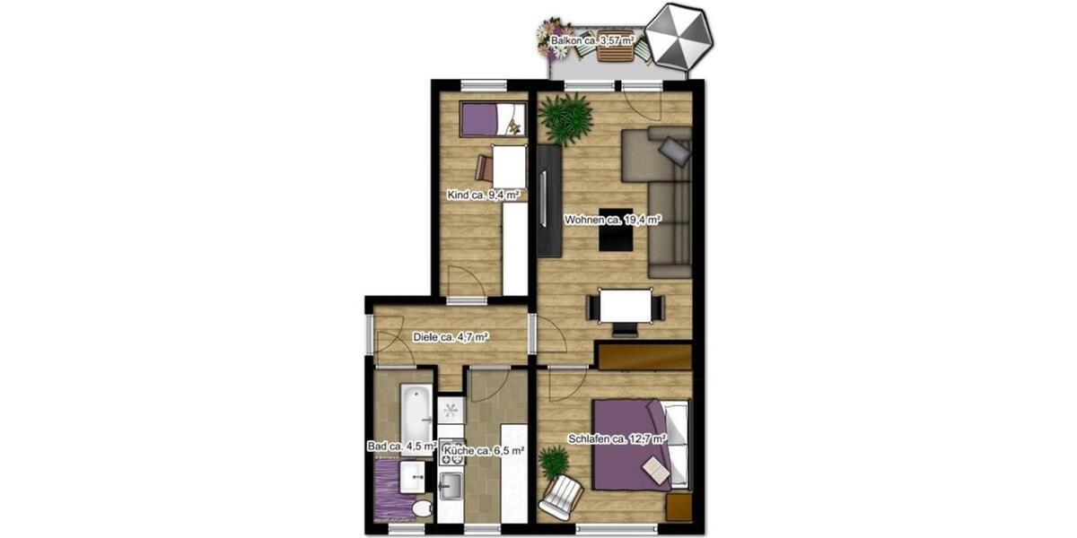 Etagenwohnung Borna - 3 Zimmer, 58 m&sup2;, 420&euro; | Angebot:26553318