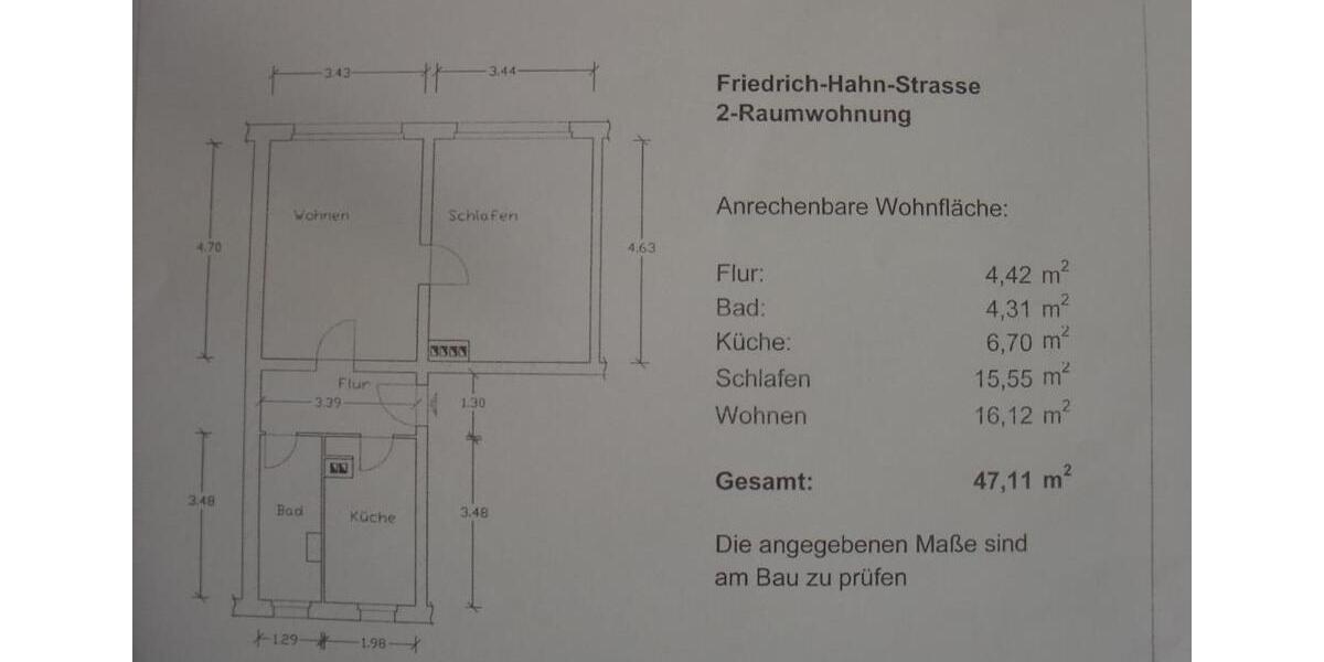 Erdgeschoßwohnung Bad Langensalza - 2 Zimmer, 47 m&sup2;, 262&euro; | Angebot:26256877