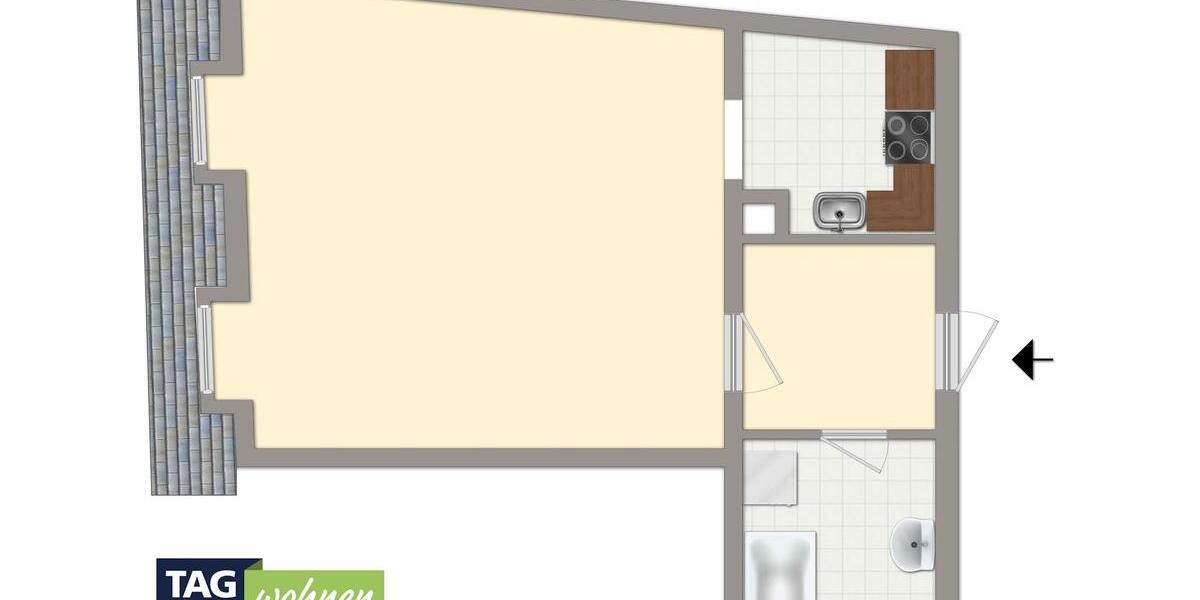 Etagenwohnung Döbeln - 1 Zimmer, 39 m&sup2;, 216&euro; | Angebot:25976353