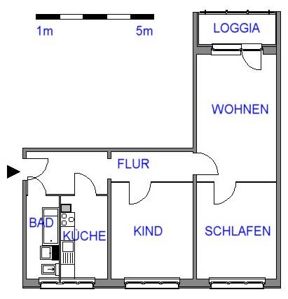 3-Raum-FamilienWohnung mit Tageslichtbad