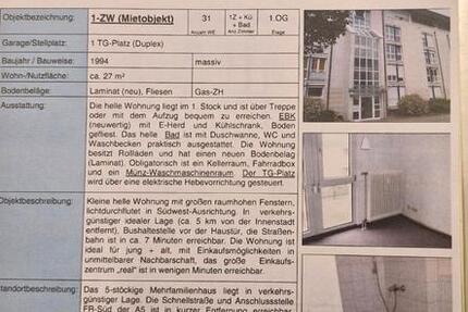 Wohnung Freiburg im Breisgau Betzenhausen - 1 Zimmer, 27 m&sup2;, 590&euro; | Angebot:26039963