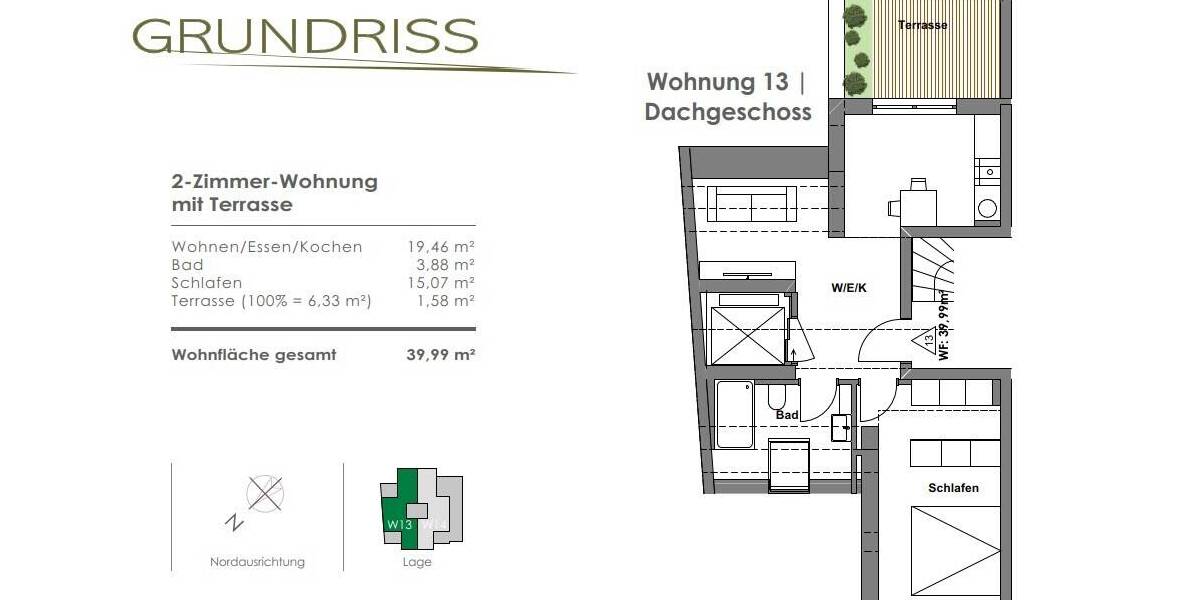 Etagenwohnung Landshut Achdorf - 2 Zimmer, 40 m&sup2;, 975&euro; | Angebot:26672368
