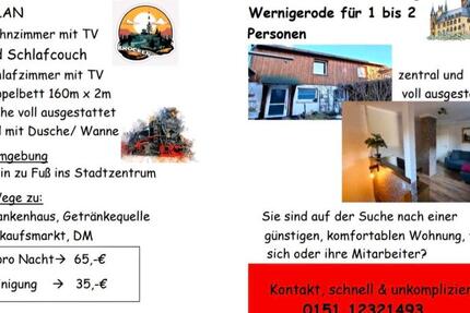 Wohnen auf Zeit Wernigerode - 2 Zimmer, 40 m&sup2;, 65&euro; | Angebot:24365075