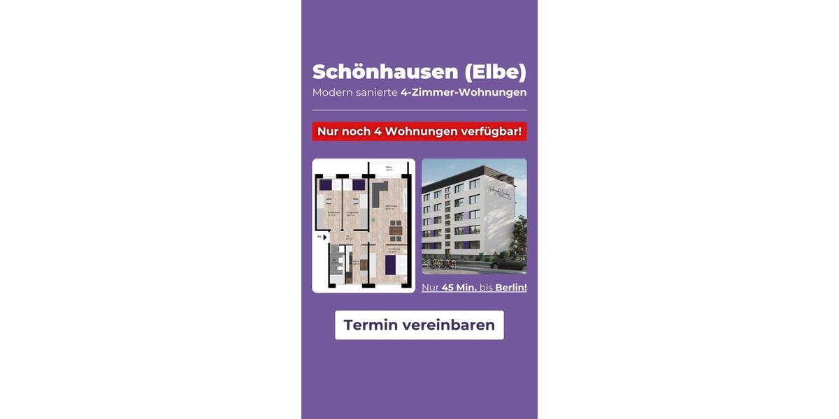 Etagenwohnung Schönhausen (Elbe) - 4 Zimmer, 71 m&sup2;, 498&euro; | Angebot:22745899