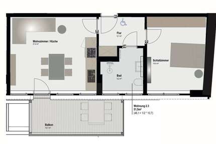 Wohnung zum Mieten in Aachen 746,75 € 51.5 m² 2 zimmer