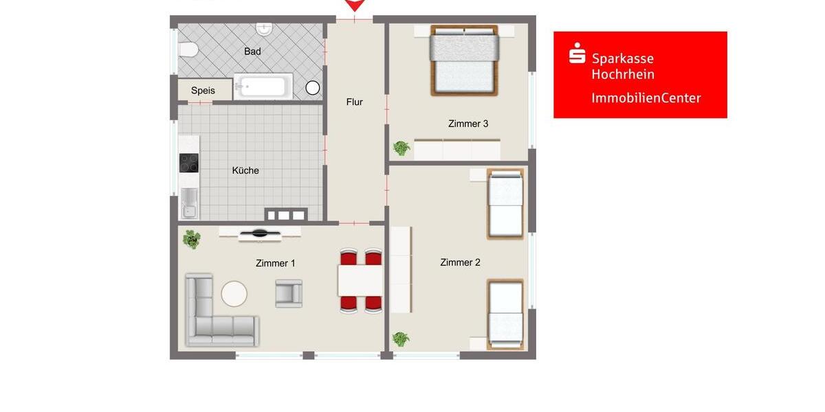 Etagenwohnung Waldshut-Tiengen Tiengen - 3 Zimmer, 76 m&sup2;, 615&euro; | Angebot:25867016