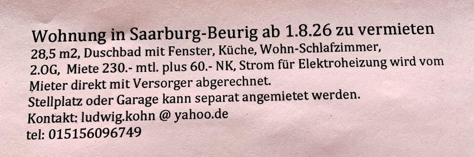 Dachgeschoßwohnung Ayl - 1 Zimmer, 29 m&sup2;, 230&euro; | Angebot:26644765