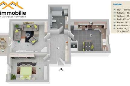 großzügige Erdgeschoßwohnung 2 Zimmer 84m² mit Einbauküche