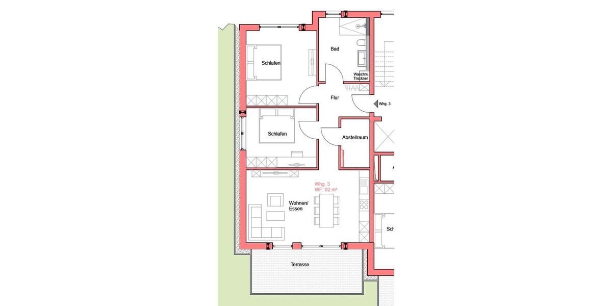 Etagenwohnung Perl - 3 Zimmer, 92 m&sup2;, 1.490&euro; | Angebot:25054796
