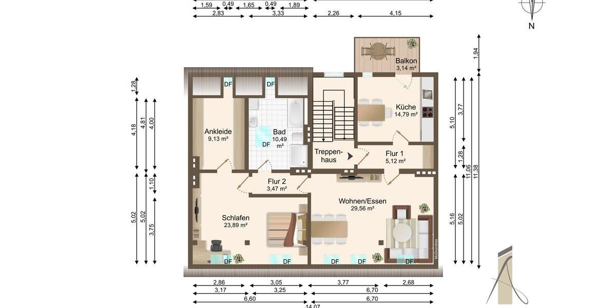 Dachgeschoßwohnung Magdeburg Beyendorf-Sohlen - 3 Zimmer, 100 m&sup2;, 1.046&euro; | Angebot:24814060