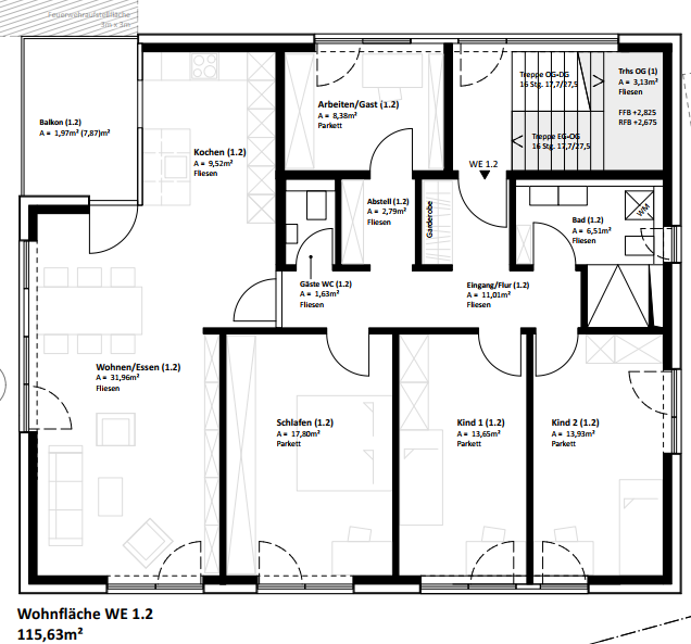 Wohnung zum Mieten in Neckarsulm 1.578,35 € 115.63 m² 5.5 zimmer