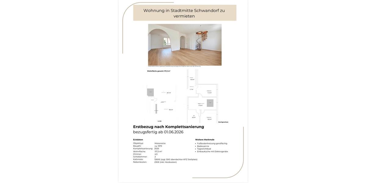 Maisonettenwohnung Schwandorf - 4.5 Zimmer, 117 m&sup2;, 1.190&euro; | Angebot:26706057
