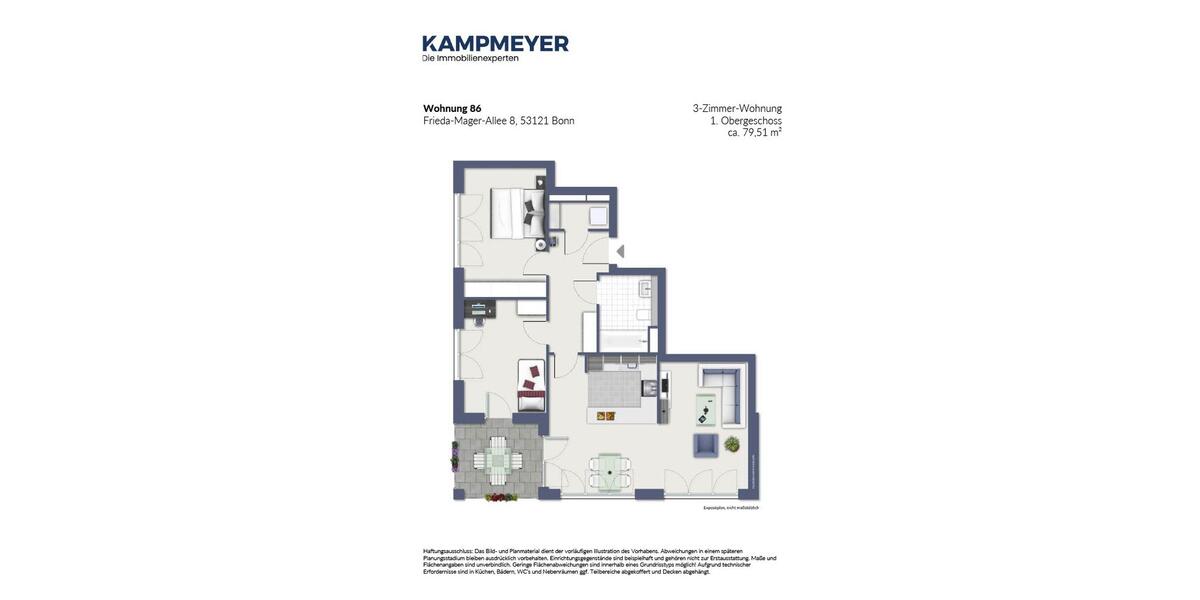 Etagenwohnung Bonn Dransdorf - 3 Zimmer, 80 m&sup2;, 1.170&euro; | Angebot:24678635