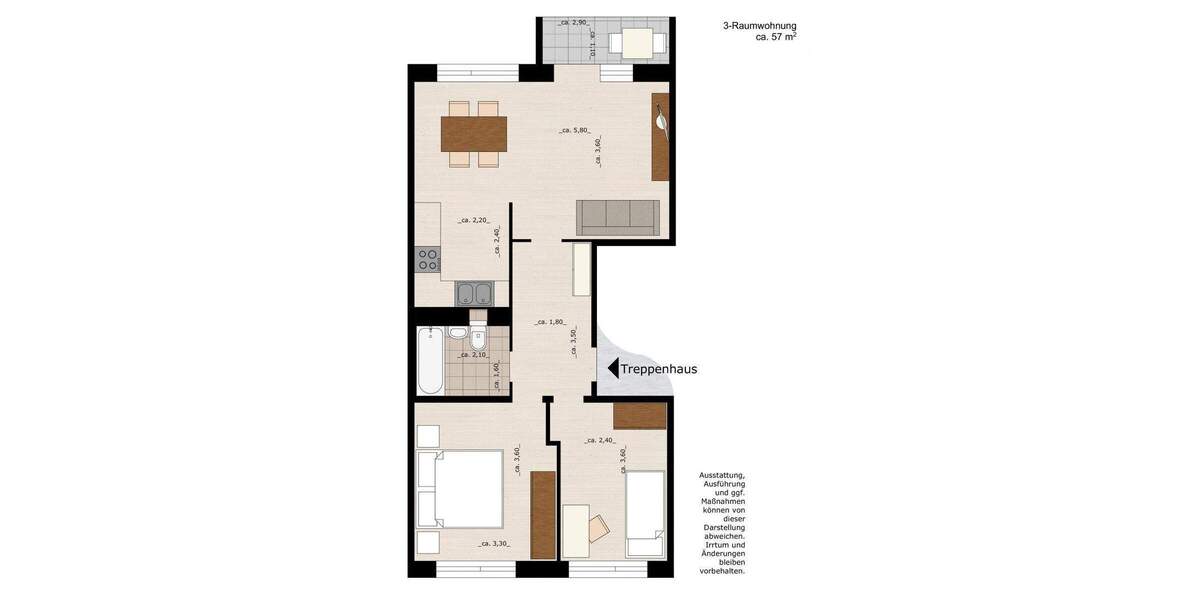 Etagenwohnung Dessau-Roßlau Süd - 3 Zimmer, 56 m&sup2;, 375&euro; | Angebot:25895800