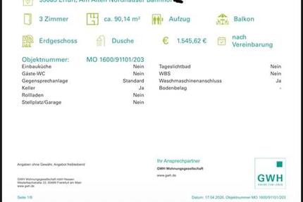 Wohnung Erfurt Johannesvorstadt - 3 Zimmer, 90 m&sup2;, 1.546&euro; | Angebot:26197245