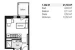 Etagenwohnung Nürnberg Gibitzenhof - 1 Zimmer, 21 m&sup2;, 583&euro; | Angebot:25350354