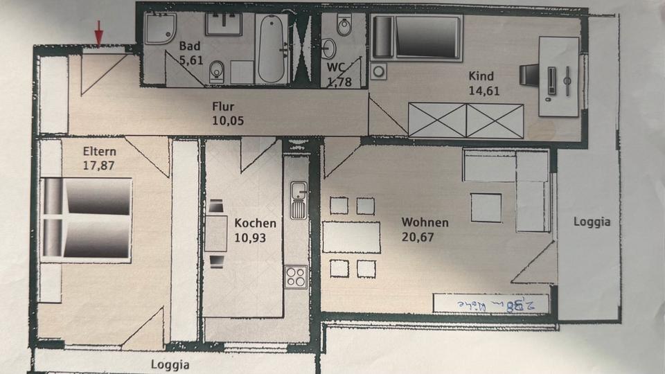 Etagenwohnung Augsburg Universitätsviertel - 3 Zimmer, 88 m&sup2;, 1.550&euro; | Angebot:25420724