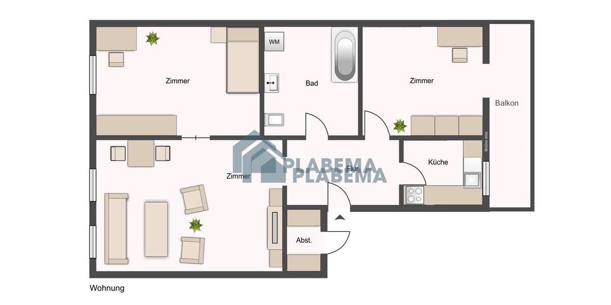 Etagenwohnung Schwerin - 3 Zimmer, 58 m&sup2;, 812&euro; | Angebot:26003587