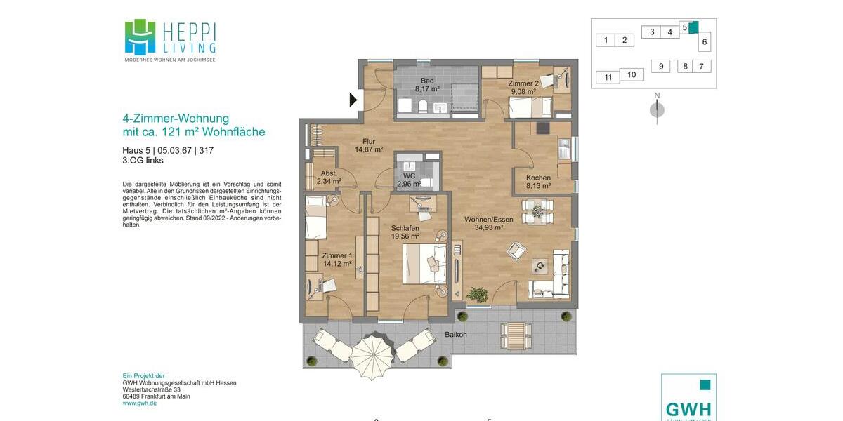 Etagenwohnung Heppenheim (Bergstraße) - 4 Zimmer, 121 m&sup2;, 1.278&euro; | Angebot:24750592
