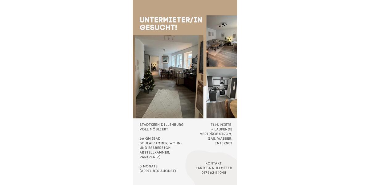 Wohnung zur Untermiete (April - August) 3 zimmer