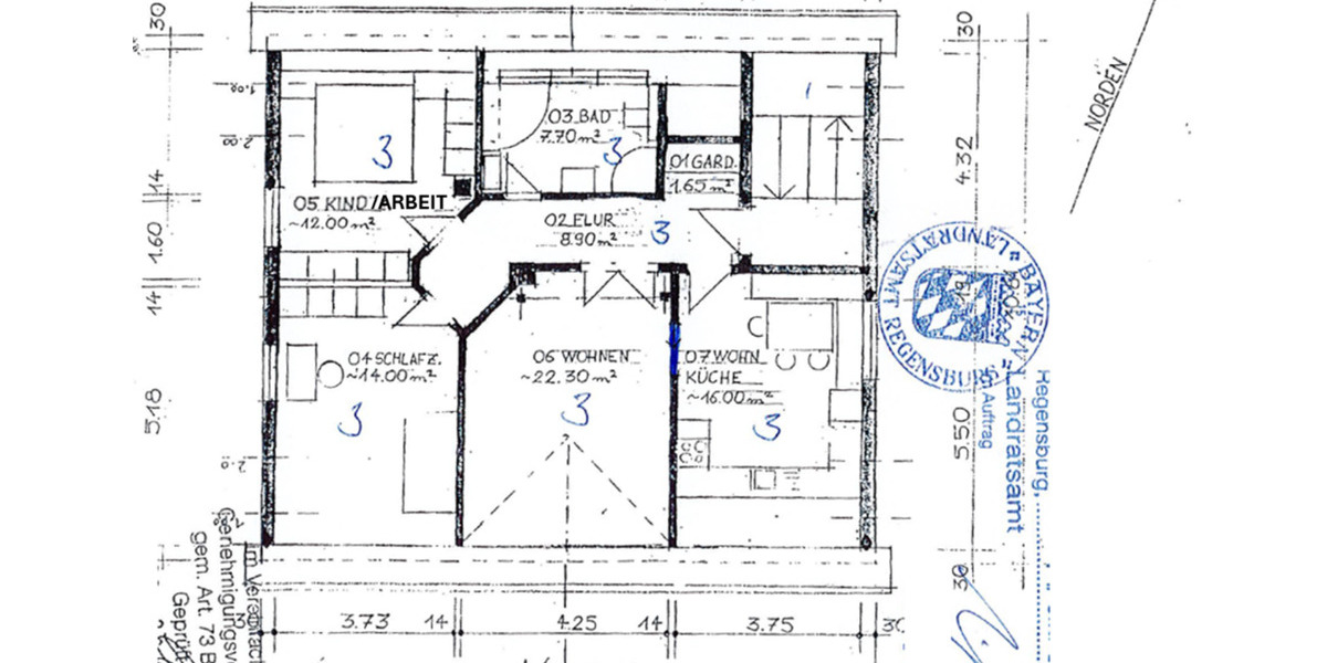 Etagenwohnung Mintraching - 3 Zimmer, 83 m&sup2;, 940&euro; | Angebot:24841218