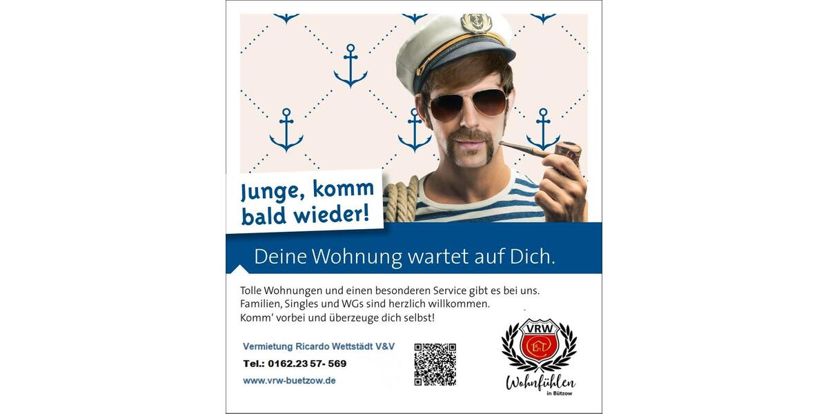 Dachgeschoßwohnung Bützow - 2 Zimmer, 52 m&sup2;, 500&euro; | Angebot:26284700