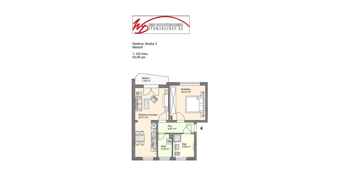 Etagenwohnung Meldorf - 2 Zimmer, 53 m&sup2;, 535&euro; | Angebot:26846769