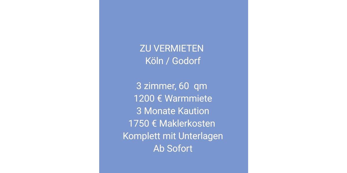 Dachgeschoßwohnung Köln Porz - 3 Zimmer, 60 m&sup2;, 1.200&euro; | Angebot:26605424
