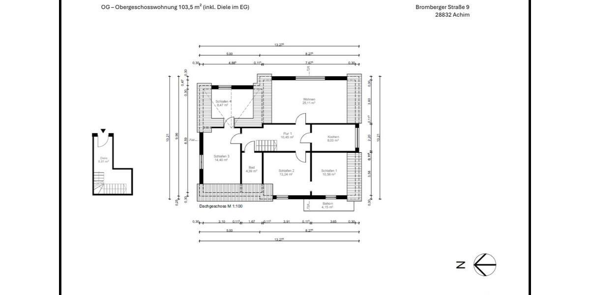 Dachgeschoßwohnung Achim - 5 Zimmer, 104 m&sup2;, 1.150&euro; | Angebot:25994074